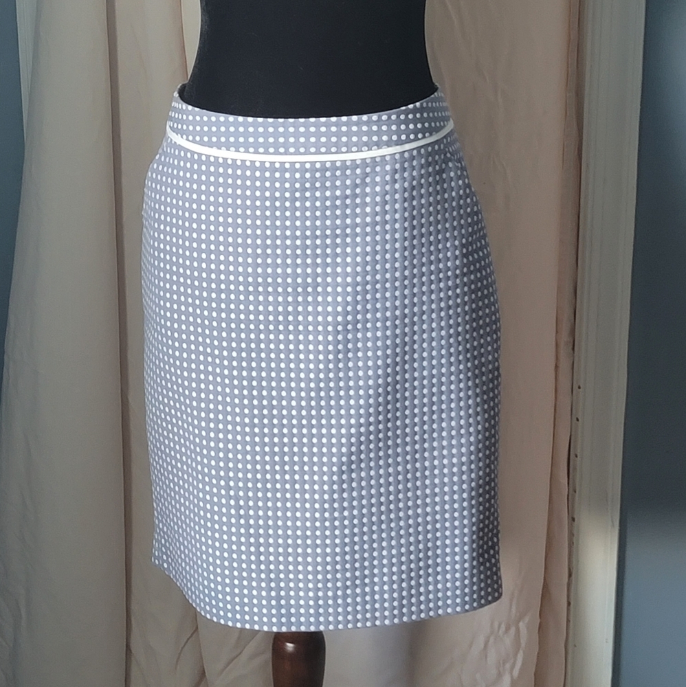 Blue and White Polka-Dot Pencil Skirt